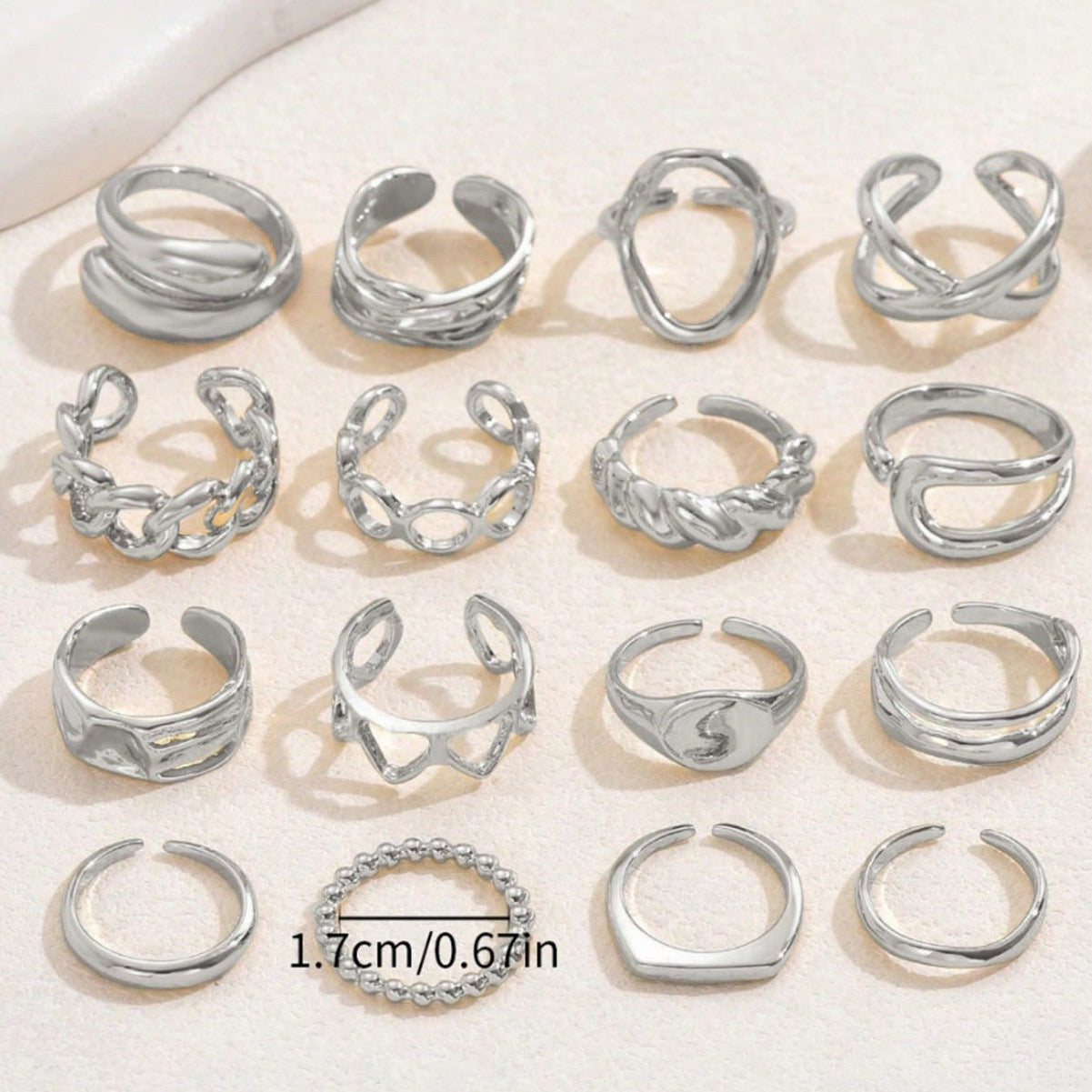 Sculptural 16-Piece Ring Set