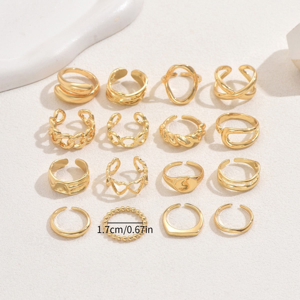 Sculptural 16-Piece Ring Set