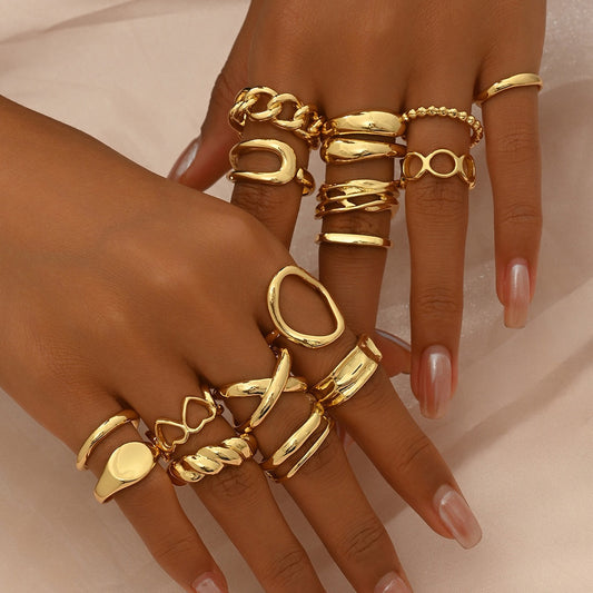 Sculptural 16-Piece Ring Set