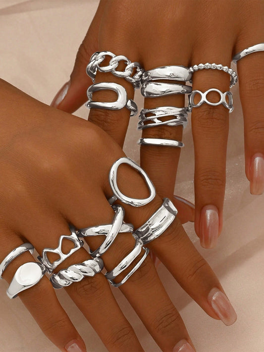 Sculptural 16-Piece Ring Set