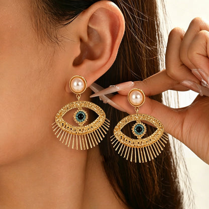Evil Eye Fringe Drop Earrings
