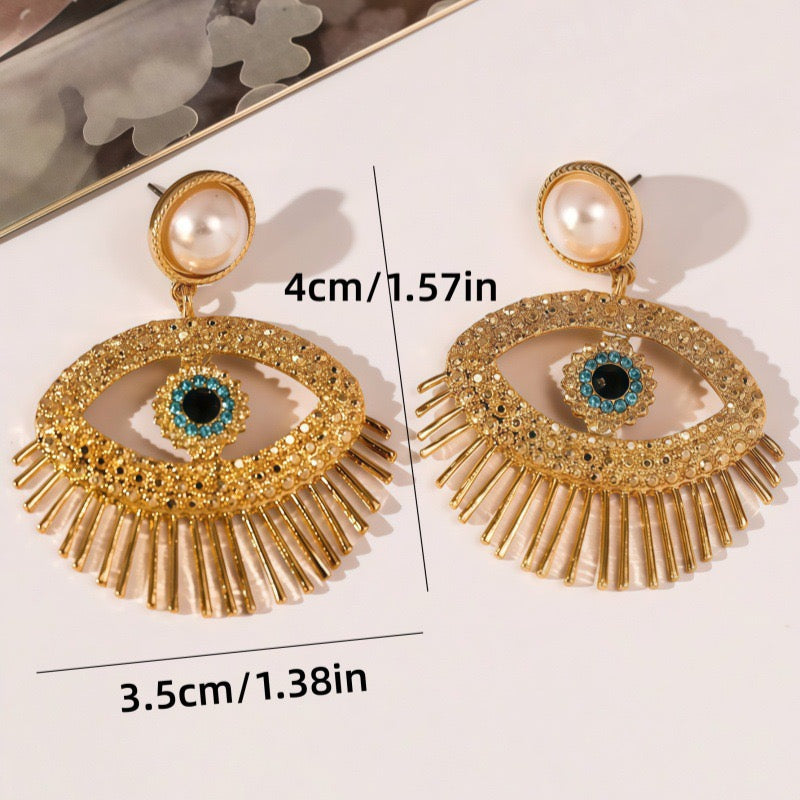 Evil Eye Fringe Drop Earrings