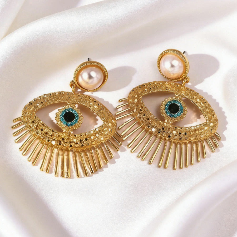 Evil Eye Fringe Drop Earrings