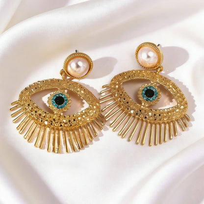 Evil Eye Fringe Drop Earrings
