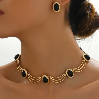Scalloped Cabochon Necklace & Earring Set
